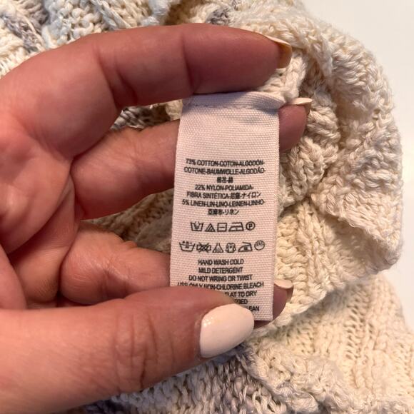 Free People Gray & Cream Striped Chunky Knit Short Sleeve Sweater Top Size Small - Picture 6 of 10